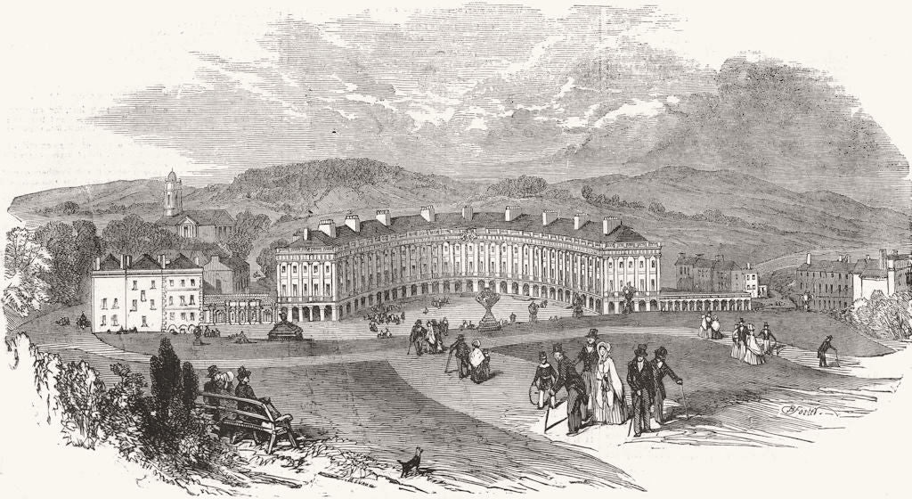 DERBYSHIRE. Buxton. The crescent, new Baths  1854 old antique print picture